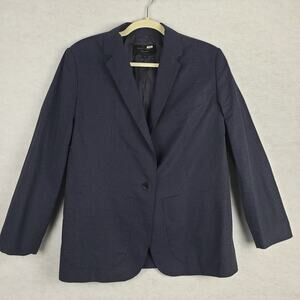 Equipment Womens 8 Jay School Boy Blazer Jacket Navy Blue White Polka Dot Preppy